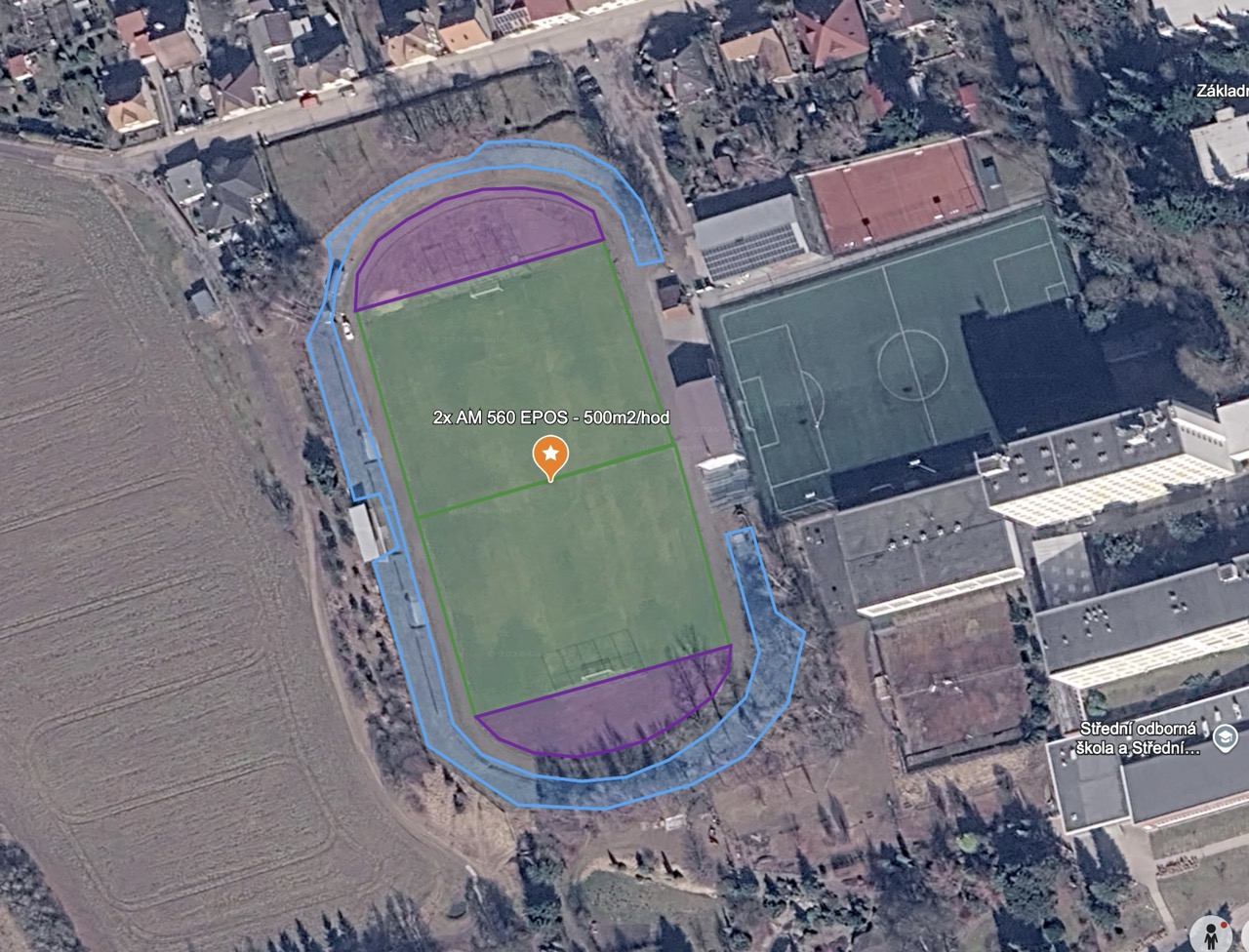 Zákres robotického sečení v satelitní mapě
